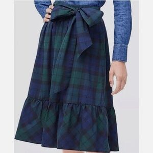 NWT J. Crew Factory AG866 Stewart Tartan Plaid Bow Midi Green Skirt 12